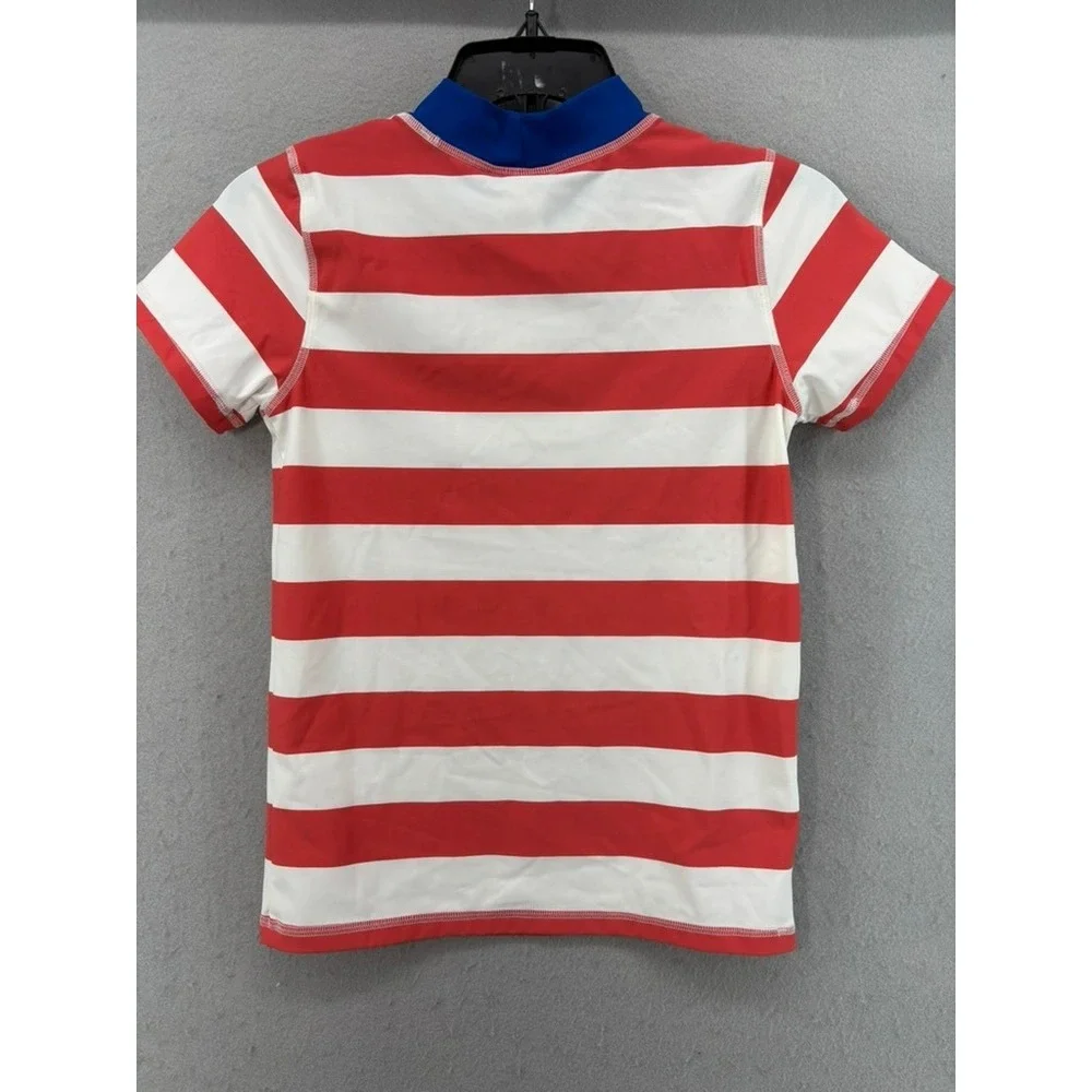 NWT Boden Rash Guard Boys 11-12Y Red‎ White Striped UPF 50+ Swim Shirt B1854